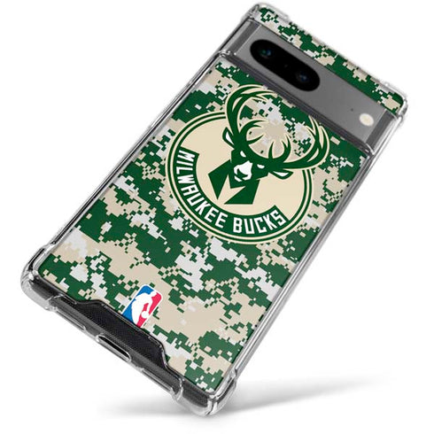 NBA Milwaukee Bucks Camo Digi Google Pixel 7a Clear Case